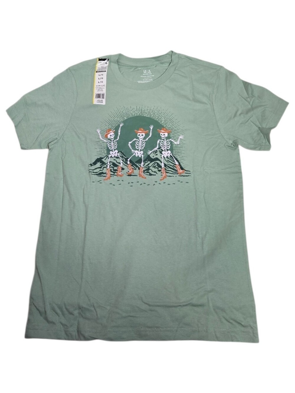 NEW Halloween skeleton cowboys sage green short sleeve unisex tee shirt L 2X